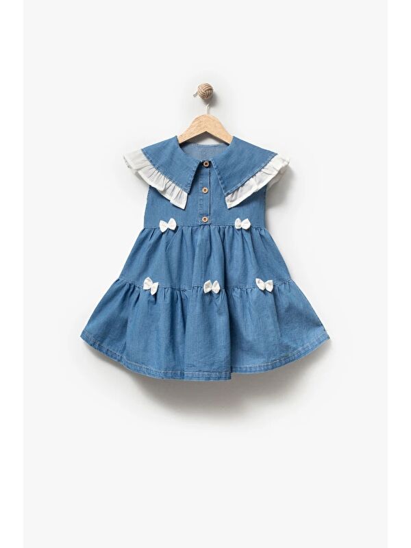 Jikko Baby Yakası Fırfırlı Fiyonk Detaylı Kız Çocuk Jean Elbise