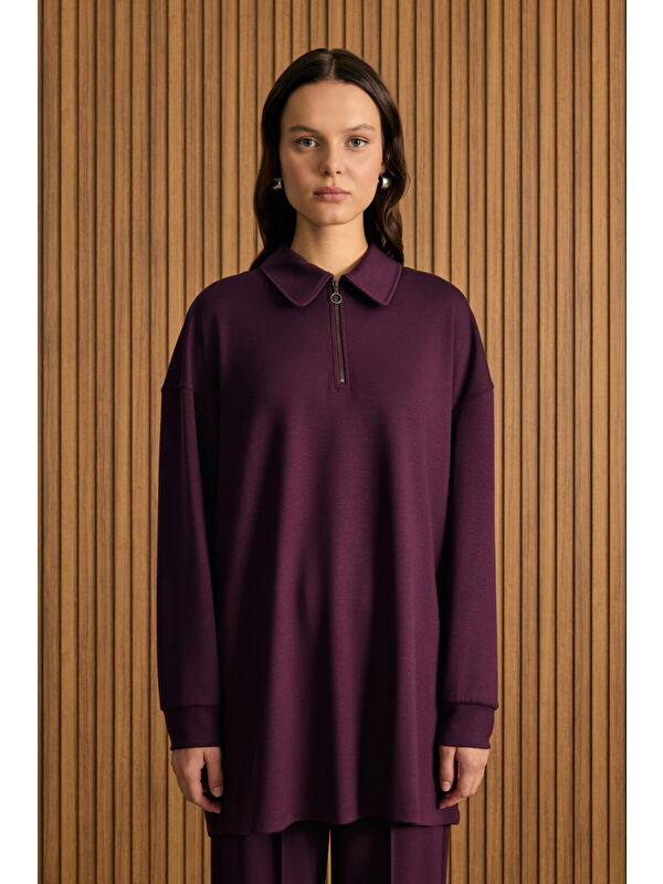 AKER Bordo Yakası Fermuarlı Sweatshirt