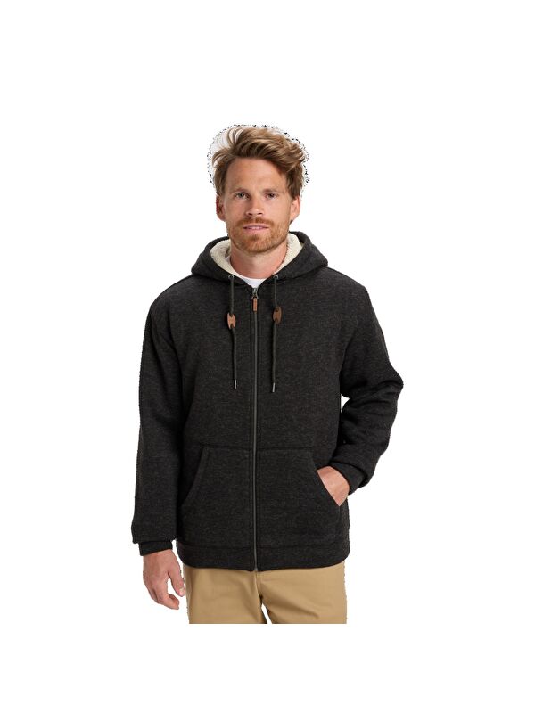 Quiksilver Keller Sherpa Siyah Erkek Fermuarlı Sweatshirt Hırka