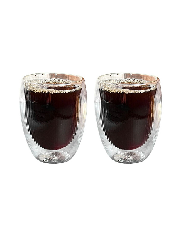 Kitchen Design Lab Çift Cidarlı Çizgili CamKahveLatteEkspressoMeşrubat 300 ml Bardak Seti 2 Adet 2322