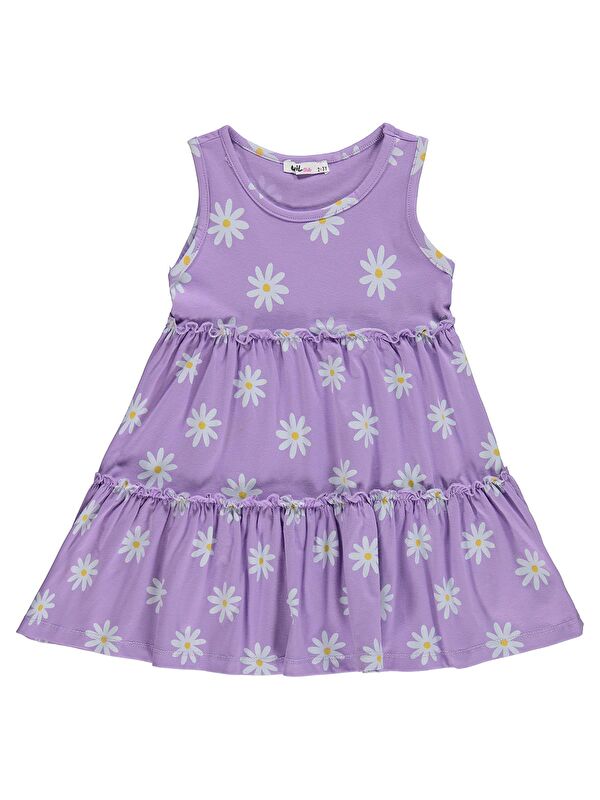 Civil Girls Papatya Desenli 2-5 Yaş Elbise - Lila
