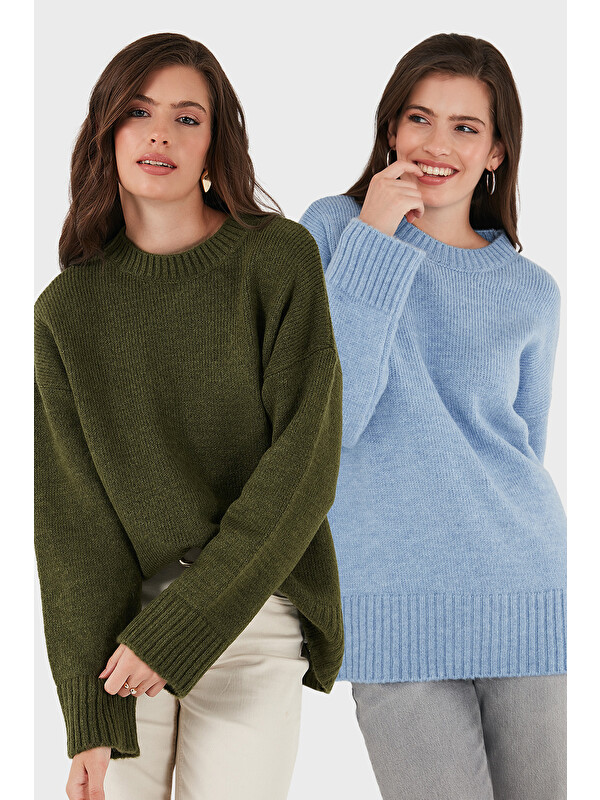 Lela Regular Fit Bisiklet Yaka Basic 2'li Paket Triko Kazak 4616213S2