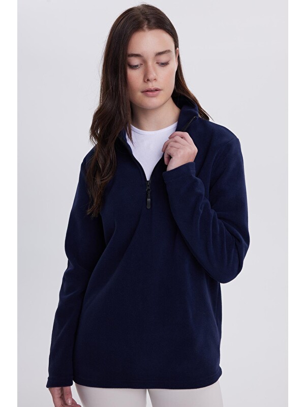TUDORS Kadın Standart Fit Antipilling Tüylenme Yapmayan Soğuk Geçirmez Lacivert Bato Yaka Polar Sweatshirt