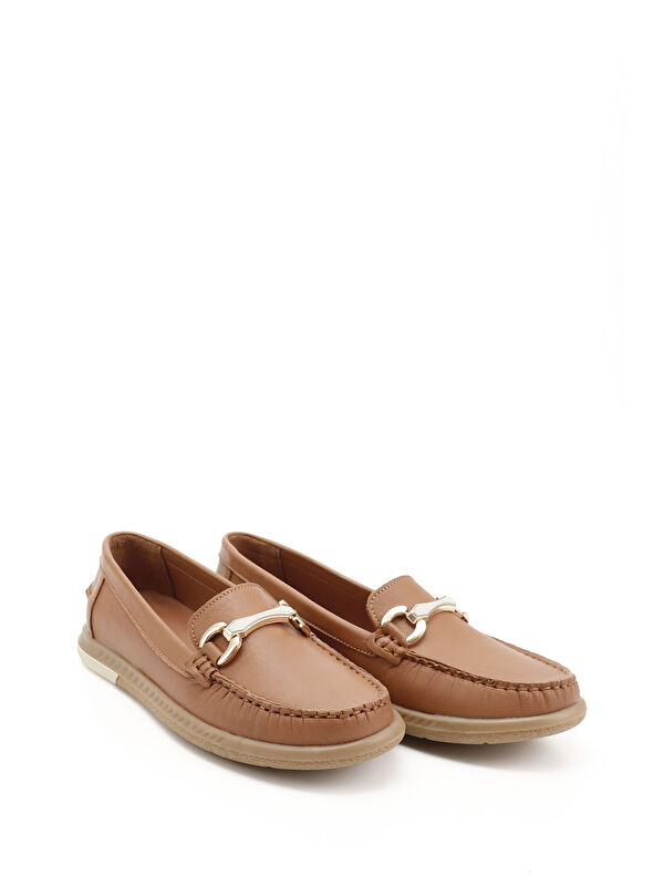 Kadın TABA Tokalı Rok Hakiki Deri Comfort Loafer - Görsel 3