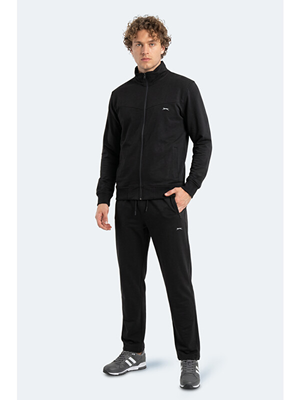 SLAZENGER BOOST GEAR Erkek Fermuarlı Dik Yaka Cepli Siyah Eşofman Takımı