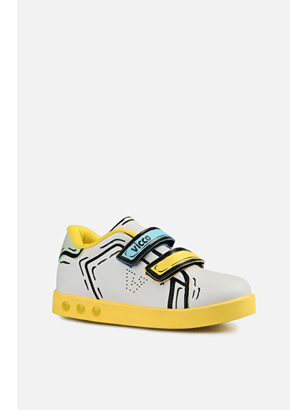Picasso Işıklı Unisex Bebek Beyaz/Sarı Sneaker - Görsel 3