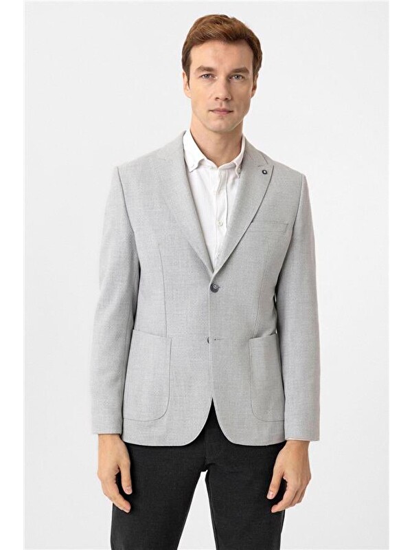 Süvari Gri Slim Sivri Yaka 6 Drop Blazer Ceket