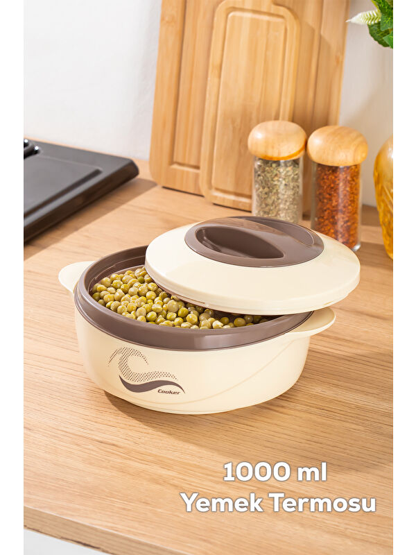 Porsima 3149 1000 mL Yemek Termosu - Sızdırmaz Kilitlenebilir Kapak Paslanmaz Çelik Sefer Tası-BEJ