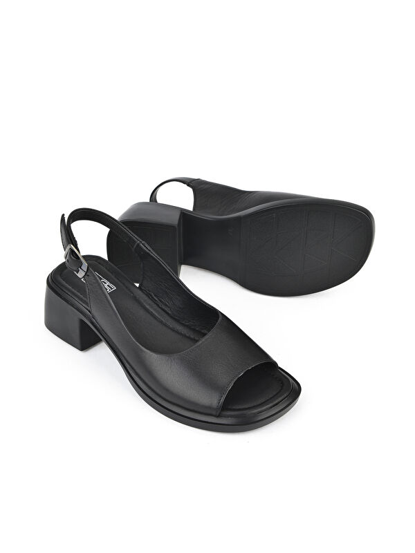 Kadın Hakiki Deri Topuklu Sandalet 151992Z8004 Siyah - Görsel 5