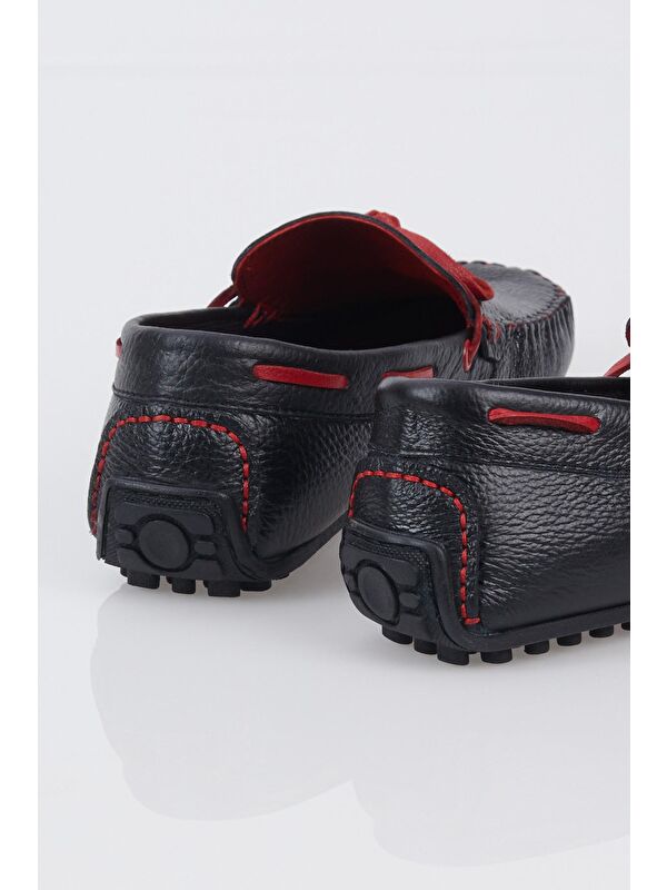 Erkek Siyah İp Detaylı Rahat Kalıp Hakiki Deri Loafer - Görsel 7