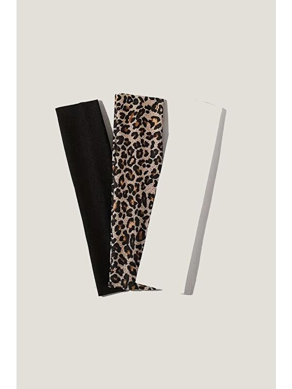 New Obsessions 3 Adet Siyah-Leopar-Beyaz Elastan Jersey Saç bandı