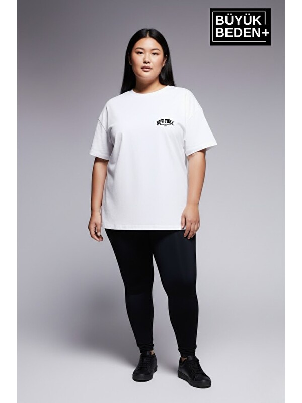 Süperlife Kadın Büyük Beden New York Baskılı 3xl-6xl Bisiklet Yaka Tshırt SPR25BTSK510-05