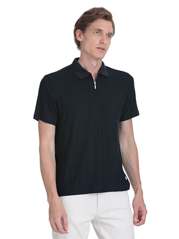 Hatemoğlu Lacivert Regular Fit Fermuarlı Polo Yaka Tişört