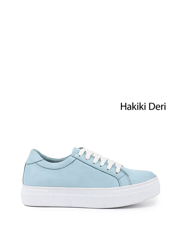 GÖNDERİ(R) Kadın MAVİ Bağcıklı Dolgu Taban Hakiki Deri Sneaker