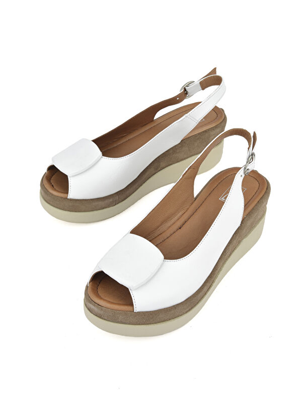 Kadın Hakiki Deri Topuklu Sandalet 151992Z21010S Beyaz - Görsel 6