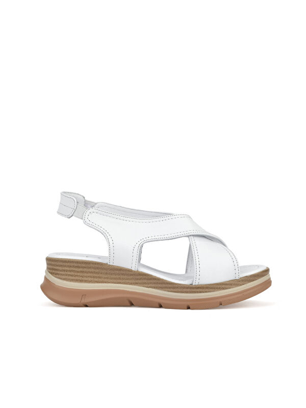 Kadın Hakiki Deri Dolgu Topuk Sandalet 1511020Z2562 Beyaz - Görsel 2