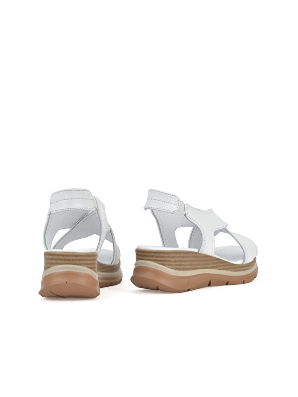 Kadın Hakiki Deri Dolgu Topuk Sandalet 1511020Z2562 Beyaz - Görsel 4