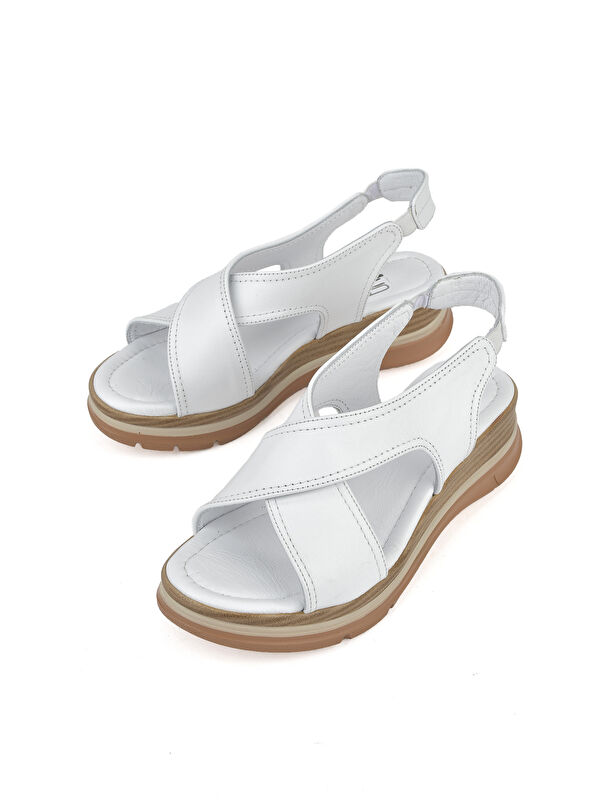 Kadın Hakiki Deri Dolgu Topuk Sandalet 1511020Z2562 Beyaz - Görsel 6