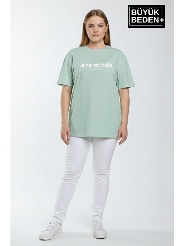 Süperlife Kadın Büyük Beden L.v. Est Belle Baskılı 3xl-6xl Bisiklet Yaka Tshırt SPR26BTSK510-17