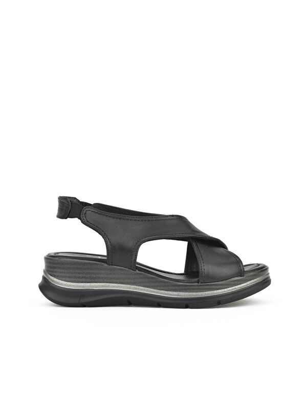 Kadın Hakiki Deri Dolgu Topuk Sandalet 1511020Z2562 Siyah - Görsel 2