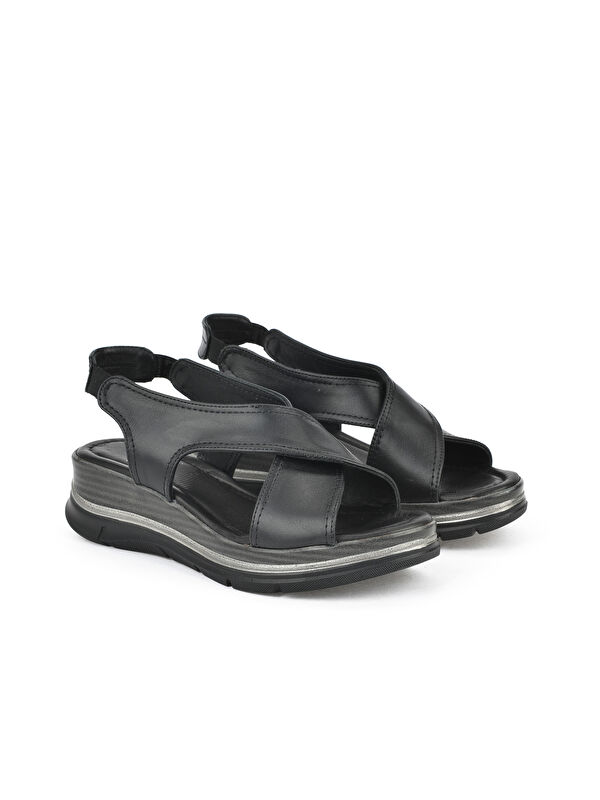 Kadın Hakiki Deri Dolgu Topuk Sandalet 1511020Z2562 Siyah - Görsel 3