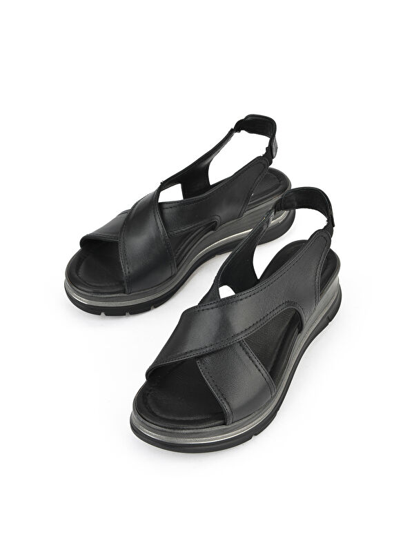 Kadın Hakiki Deri Dolgu Topuk Sandalet 1511020Z2562 Siyah - Görsel 6