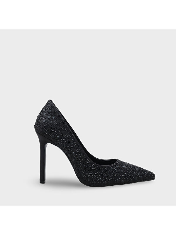 Capone Outfitters Siyah Capone Outfitters Lillian Taşlı Yüksek Topuklu Saten Stiletto