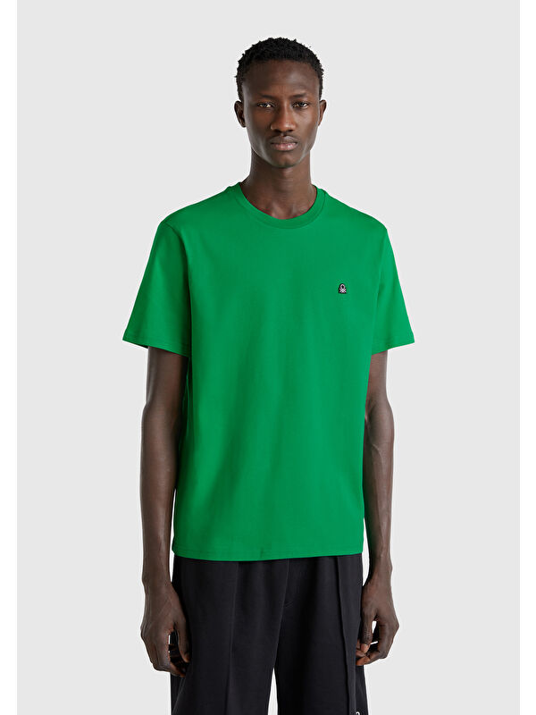United Colors Of Benetton Yeşil  100 Pamuk Benetton Logolu Bisiklet Yaka Erkek %100 Pamuk Tişört
