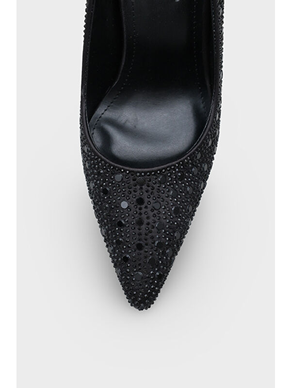 Capone Outfitters Siyah Capone Outfitters Lillian Taşlı Yüksek Topuklu Saten Stiletto