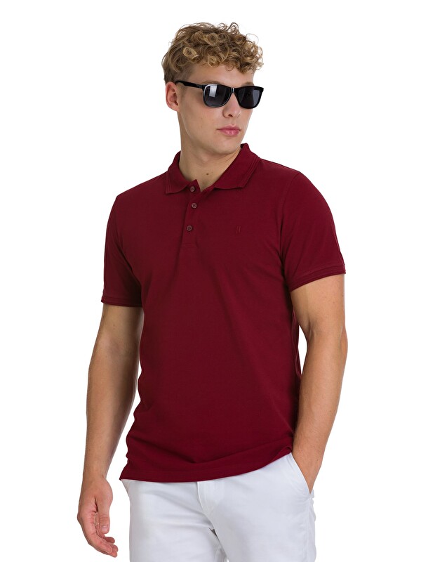 Hatemoğlu Bordo Regular Fit 100% Pamuklu Polo Yaka Tişört