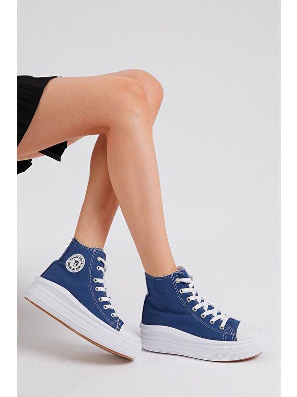 Kadın Lacivert Rahat Kalıp Kalın Tabanlı Uzun Spor Ayakkabı - Görsel 7