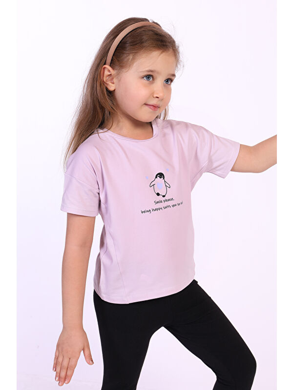 Toontoykids Kız Çocuk Penguen Yazı Baskılı Tişört