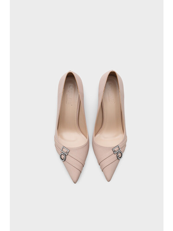 Capone Outfitters Bej Capone Outfitters Karyl Yüksek Topuklu Taşlı Tokalı Saten Stiletto