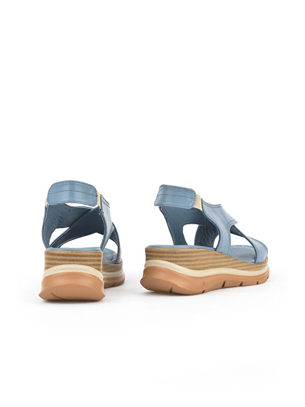 Kadın Hakiki Deri Dolgu Topuk Sandalet 1511020Z2562 Mavi - Görsel 4