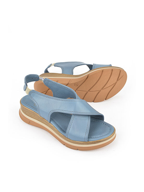Kadın Hakiki Deri Dolgu Topuk Sandalet 1511020Z2562 Mavi - Görsel 5