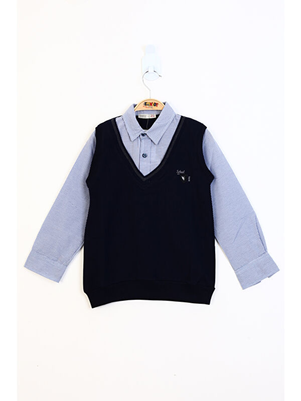 Toontoykids Erkek Çocuk Gömlek Yaka Okul Düğmeli Sweatshirt