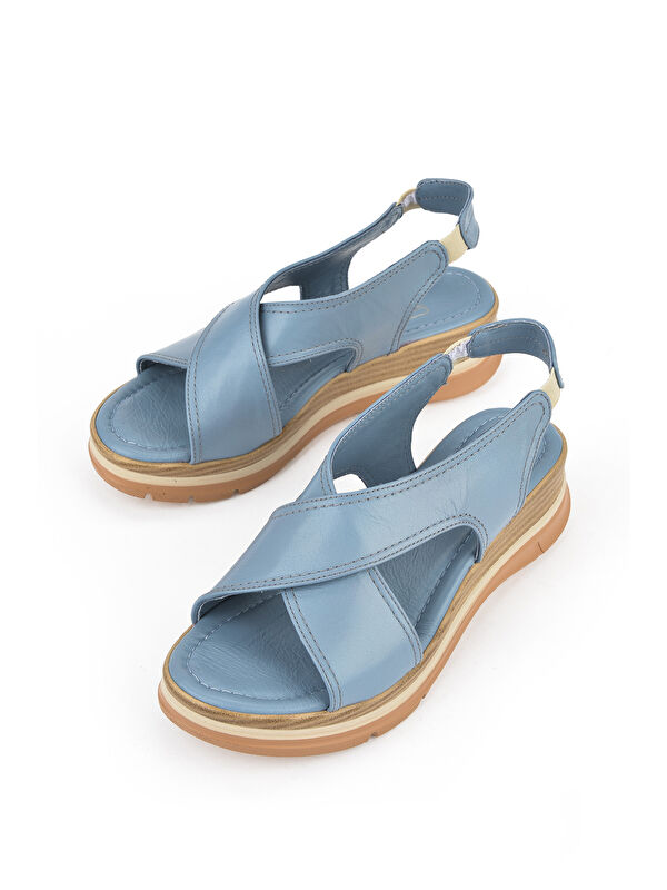 Kadın Hakiki Deri Dolgu Topuk Sandalet 1511020Z2562 Mavi - Görsel 6