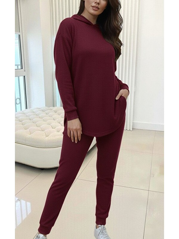 Jane's Kadın Uzun Kollu Kapüşonlu Meloni Bluz Ve Pantolon Ikili Takım