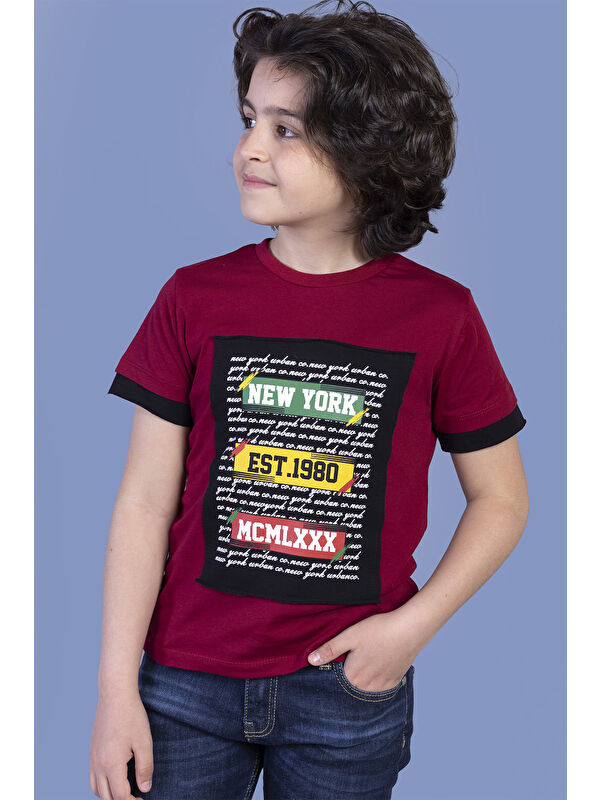 Toontoykids Erkek Çocuk Kolları Garni Detaylı Yazı Baskılı Tişört