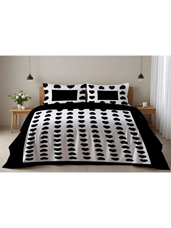 Evmila Kalp Desenli Çift Kişilik Pamuklu Nevresim Takımı 200x220 cm Çift Taraf Baskılı
