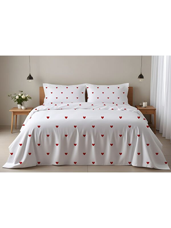 Evmila Kalp Desenli Çift Kişilik Pamuklu Nevresim Takımı 200x220 cm Çift Taraf Baskılı