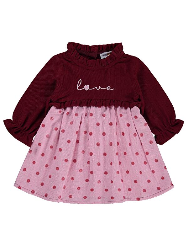 Zeyneva Timo Kız Bebek Robalı Elbise 6-18 Ay - Bordo