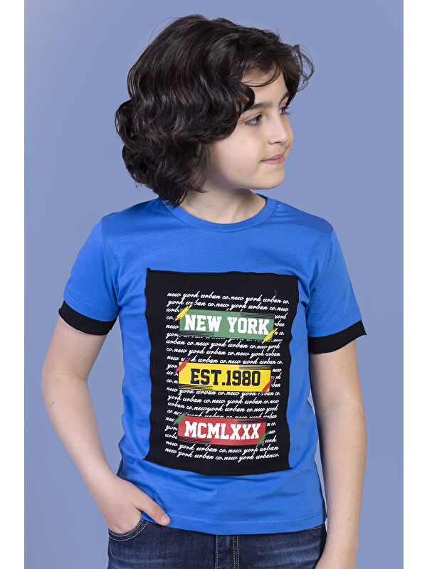 Toontoykids Erkek Çocuk Kolları Garni Detaylı Yazı Baskılı Tişört