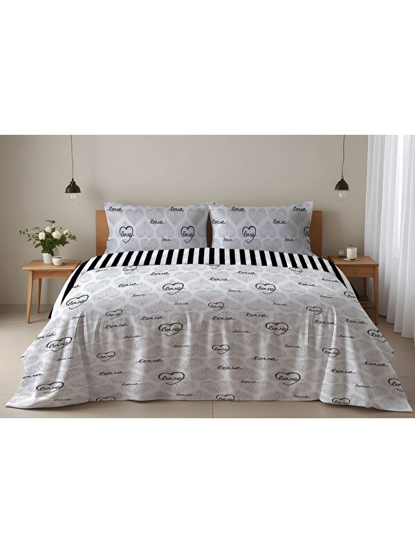 Evmila Love Yazılı Çift Kişilik Pamuklu Nevresim Takımı 200x220 cm Çift Taraf Baskılı