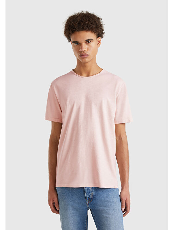 United Colors Of Benetton Erkek Pembe Bisiklet Yaka Slub Tişört