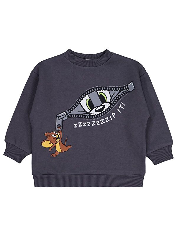 Tom And Jerry Fermuar Baskılı 2-5 Yaş Sweatshirt - Gri 3-4 Yaş