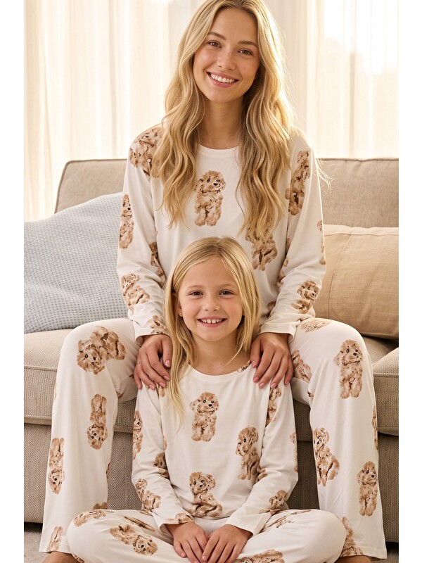 Siyah İnci Ekru Desenli Termal Kumaşlı Ultra Soft Yumuşak Örme Pijama Takımı
