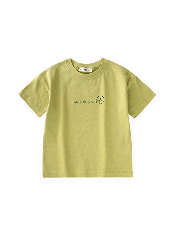CİGİT Slogan Baskılı T-Shirt 2-10 Yaş Arası Lime