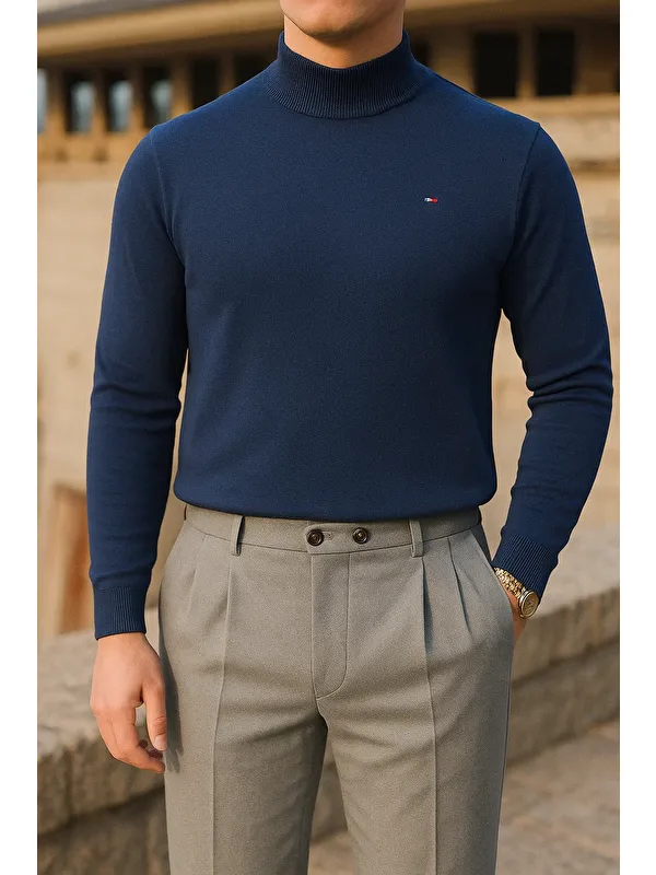 Comstar Erkek Slim Fit Yarım Balıkçı Yaka Lacivert Kazak