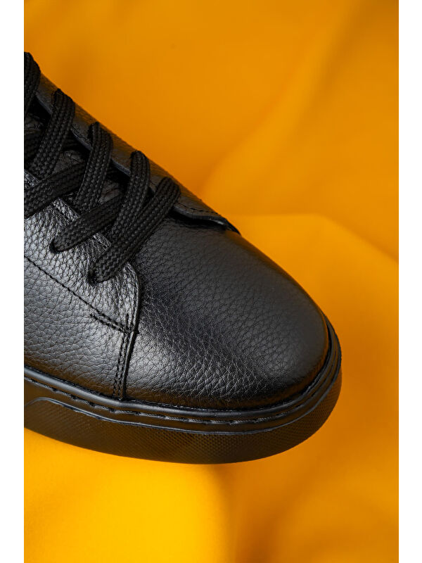 Siyah Casual Bağcıklı Deri Sneakers - Görsel 6